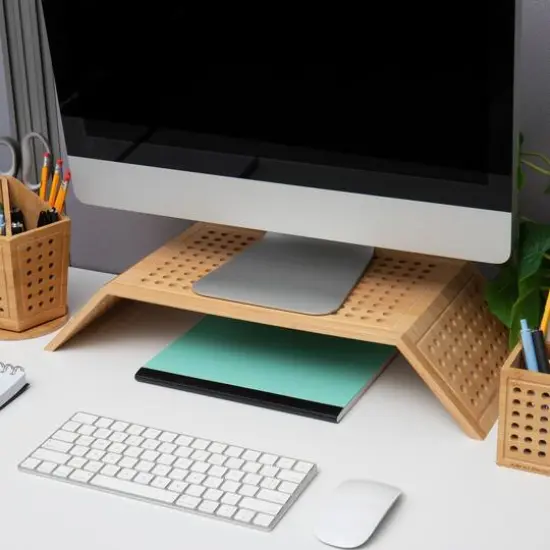 Mind Reader Lattice Collection Brown Rayon from Bamboo Foldable Monitor Stand {8}