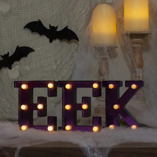 6.5" Lighted Black & Purple EEK Halloween Marquee Sign {3}