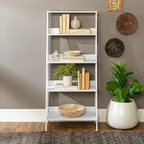 Walker Edison 55" White Modern Ladder Bookshelf {6}