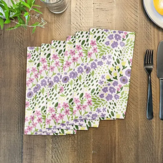 Whimsical Spring Floral Napkin 10" x 10" Cotton Twill Napkin {4}