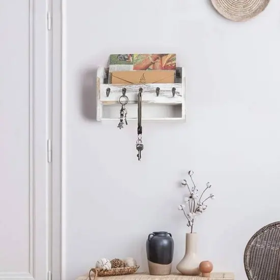 NEX&trade; Rustic White Wall Mounted Mail & Key Holder {6}