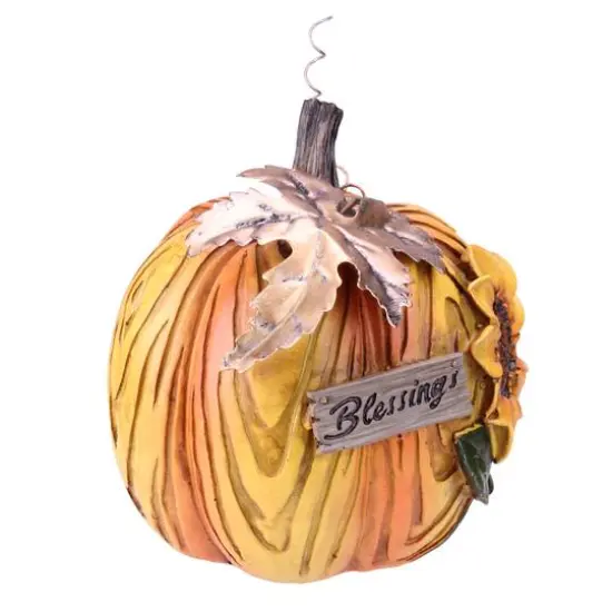 6.5" Brown & Yellow Sunflower Blessings Thanksgiving Tabletop Pumpkin Décor {3}