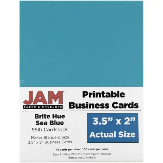 JAM Paper Brite Hue Printable Business Cards, 100ct. Brite Hue Sea Blue {1}
