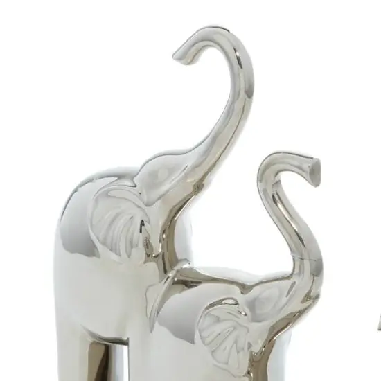 14" Silver Ceramic Contemporary Elephant Sculpture {7}