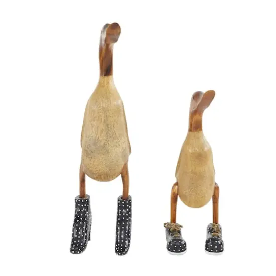 Set of 2 Brown Bamboo Coastal Duck Sculpture, 17", 12" {3}
