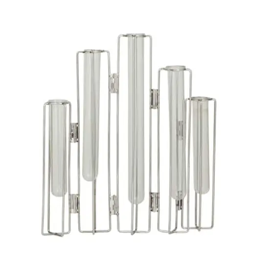 Silver Glass Tube Vase with Metal Stand 11" x 2" x 12" {1}