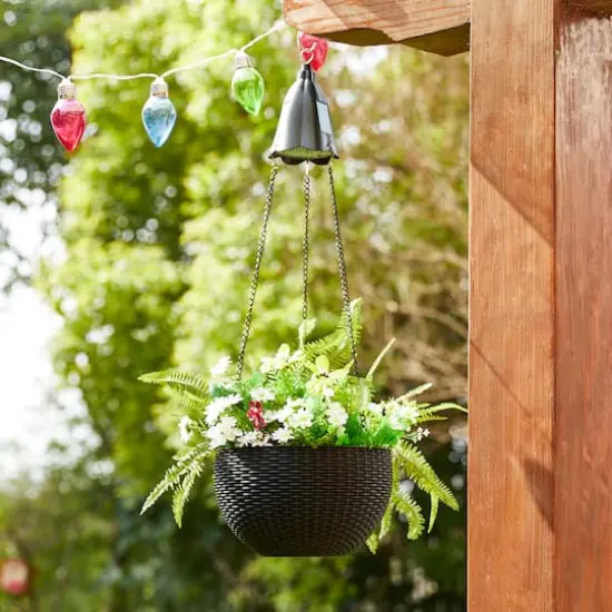 Glitzhome&reg; 30" Black Solar Lighted Hanging Plastic Planters, 2ct. {5}