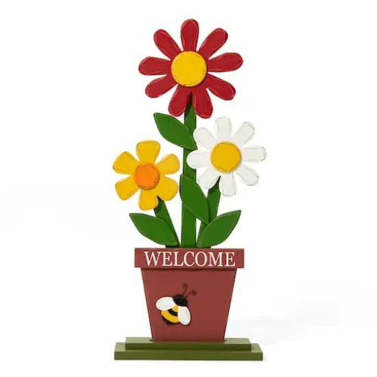 Glitzhome&reg; 30" Wooden Trio Flowers Welcome Porch D&eacute;cor  {1}