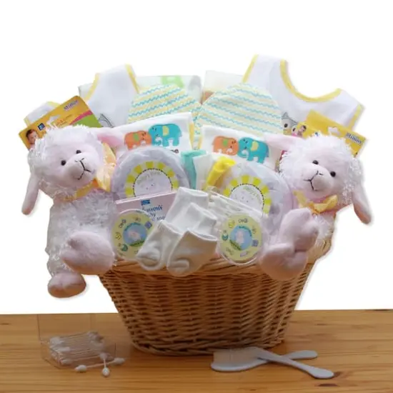 Double Delight Twins New Baby Yellow Gift Basket {1}