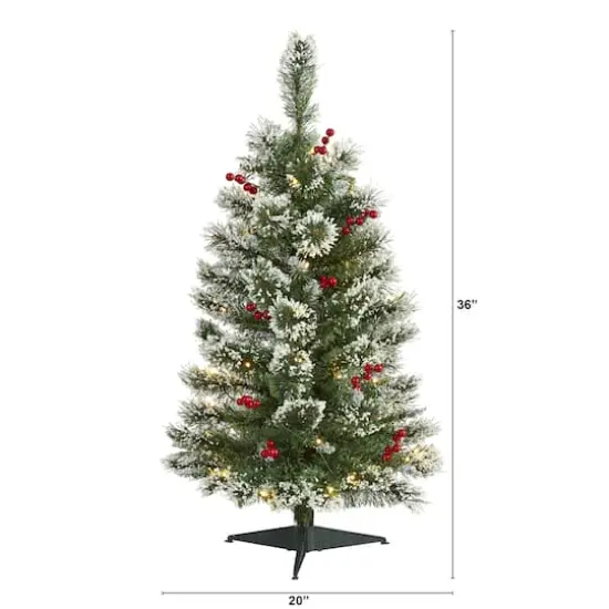 3ft. Pre-Lit Frosted Swiss Pine & Berries Artificial Christmas Tree with Clear LED Lights {3}