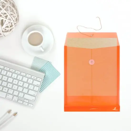 JAM Paper Letter Size Plastic Envelopes with Button & String Tie Closure, 12ct. Bright Orange {7}