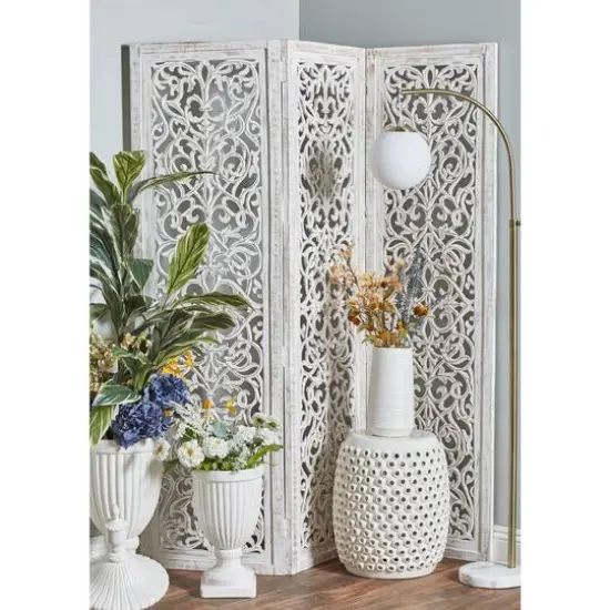 White Mango Wood Farmhouse Room Divider Screen, 69 " x 60 " x 1 " {8}