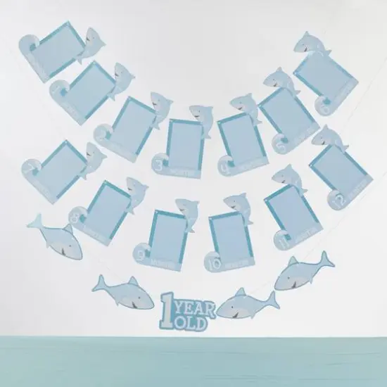 Kate Aspen® Shark Party 1st Birthday Milestone Photo Banner & Cake Topper Set {9}