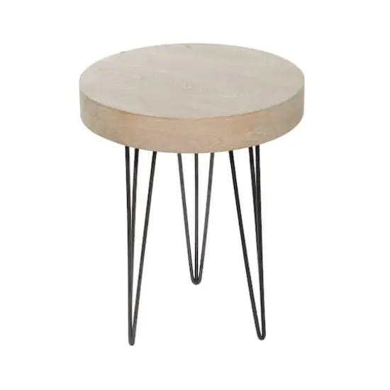 Brown Wood & Metal Modern Accent Table {3}