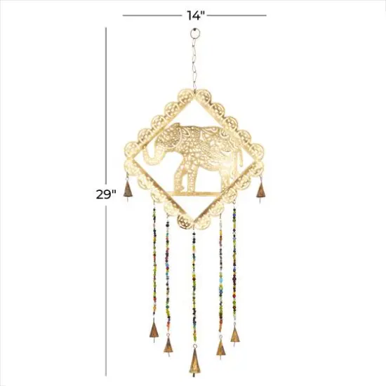 Gold Colored Metal Eclectic Elephant Windchime {6}