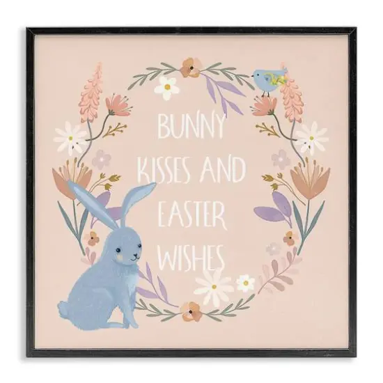 Stupell Industries Bunny Kisses Easter Wishes Framed Giclee Art Black {1}
