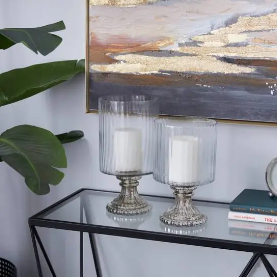 Set of 2 Clear Glass Vintage Hurricane Lamp, 10", 12" {7}