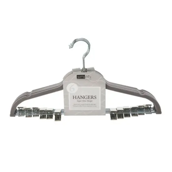 Simplify Slim Velvet Hangers with Clips, 6ct. Gray {4}