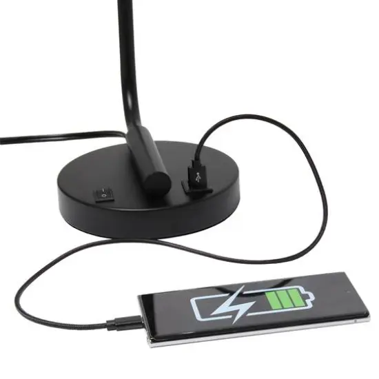 Lalia Home Iron Desk Lamp with USB Port and Glass Shade Black {8}