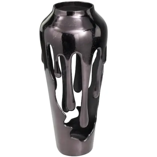 19" Black Aluminum Drip Vase with Melting Designed Body {1}