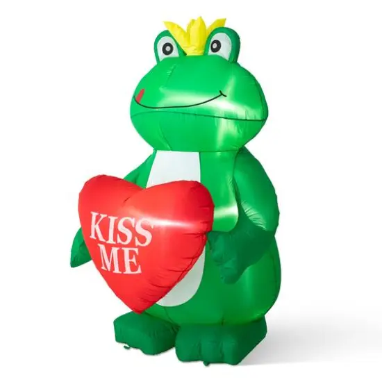 Glitzhome&reg; 6ft Lighted Valentine's Inflatable Frog with Heart Decor {6}