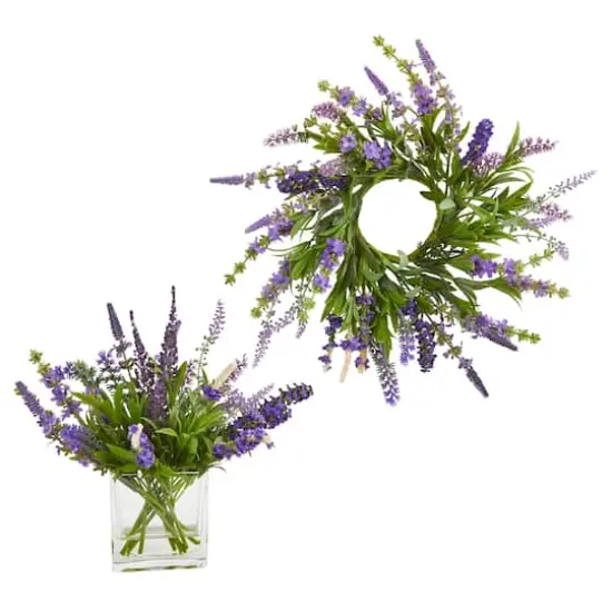12" Lavender Arrangement & 14" Lavender Wreath Set {1}