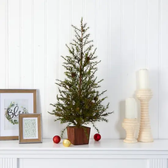 3ft. Unlit Alpine with Pinecones Artificial Potted Christmas Tree {4}
