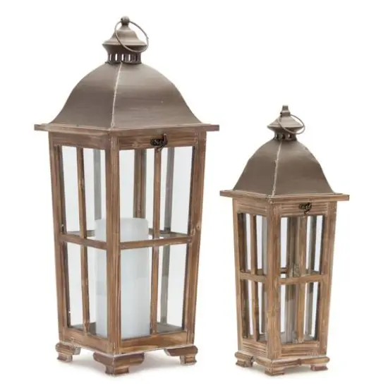 Tan Wooden Lantern Set, 19" & 25.7" {1}