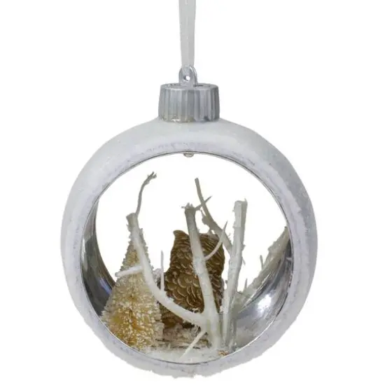 Silver And White Matte Cutout Owl Ball Ornament {4}