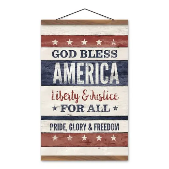 God Bless America Teak Hanging Canvas {1}