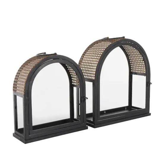 Gold Top Black Metal Arched Candle Lantern Set {4}