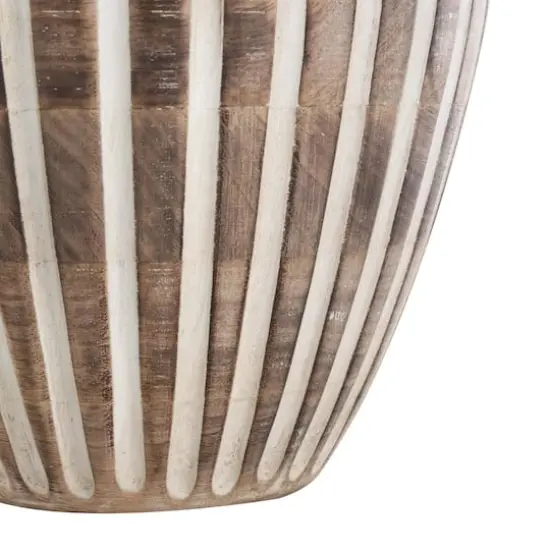 11" Brown Mango Wood Vase with Carved Grooves {5}