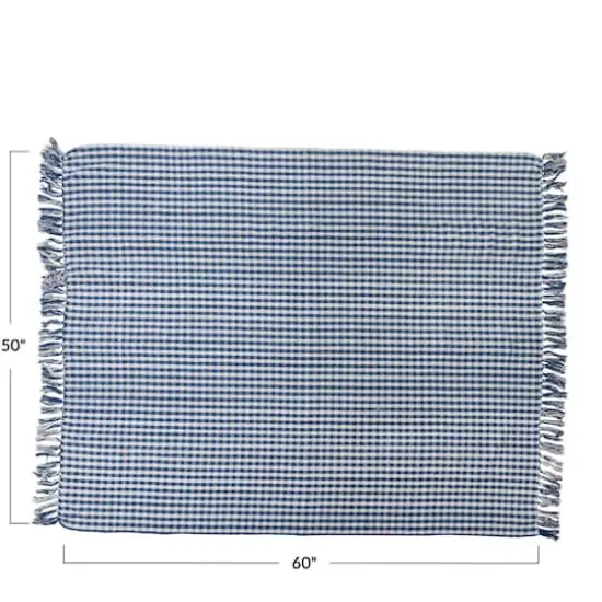 Hello Honey&reg; Gingham Woven Recycled Cotton Blend Throw Blanket with Fringe Blue/White {4}