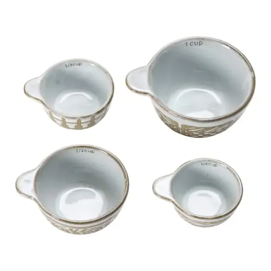Hello Honey&reg; White & Tan Stoneware Measuring Cups with Wax Relief Pattern, 4ct. {7}