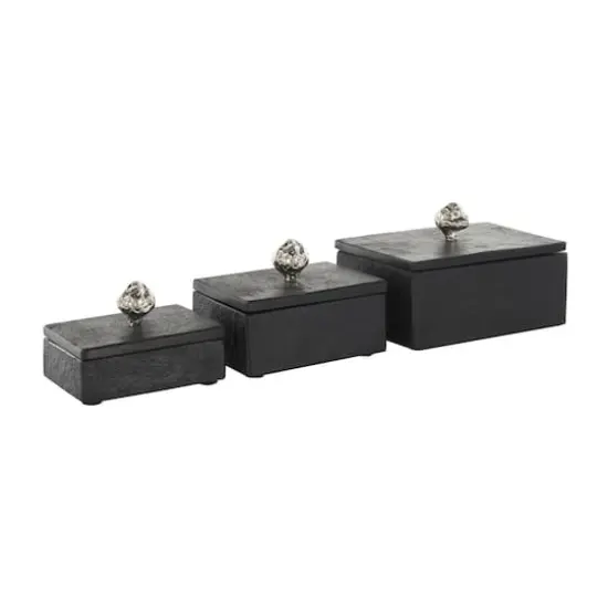 Black Marble Decorative Box with Textured Silver Aluminum Knobs, 3ct. {3}