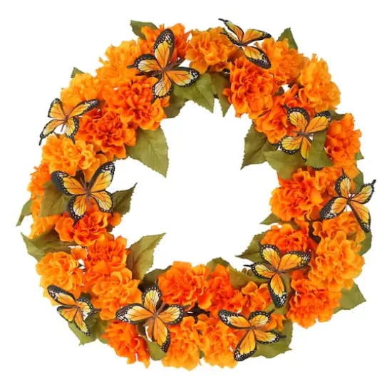 20" Orange Marigold & Butterfly Wreath by Ashland&reg; {1}