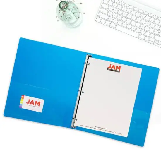 JAM Paper 0.75" Glass Twill Plastic 3-Ring Binder Blue {7}