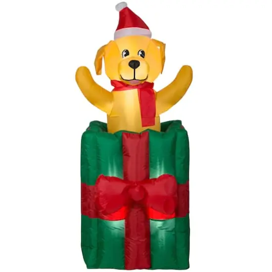 5ft. Airblown&reg; Inflatable Animated Puppy in Christmas Gift Box {1}