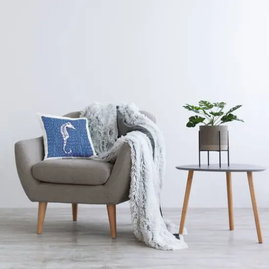 Stupell Industries White Seahorse Aquatic Blue Diamond Pattern Throw Pillow, 18" x 18" {3}