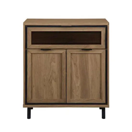 Walker Edison English Oak Mesh Metal Accent Cabinet {6}