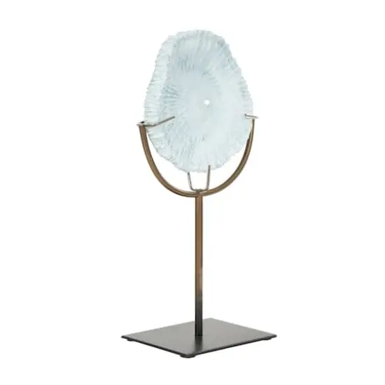 12.5" Light Blue Polystone Coral Textured Sculpture with Bronze Stand {8}