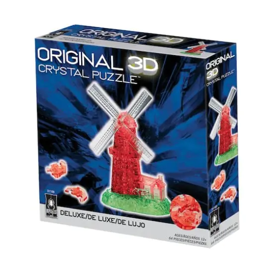 3D Crystal Puzzle - Windmill (White/Red): 64 Pcs {3}