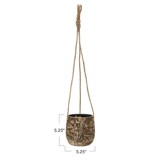 Hello Honey&reg; 5" Brown Hanging Stoneware Planter with Rope {6}