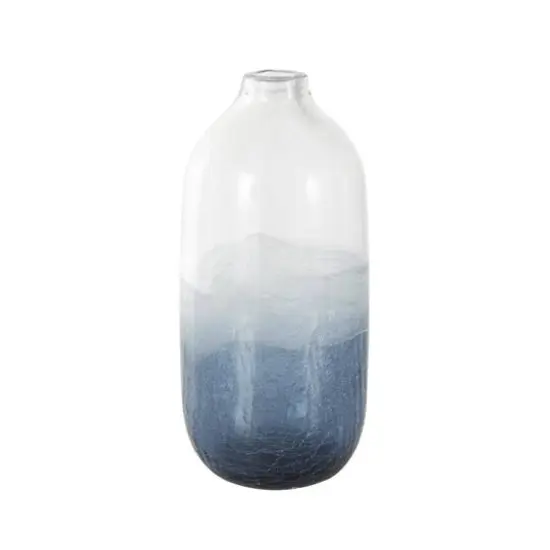 Dark Blue Glass Wavy Ombre Decorative Vase with Textured Base {9}