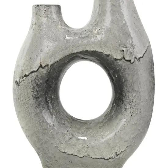 Gray Paper Mache Abstract Circular Vase with Dual Openings {7}