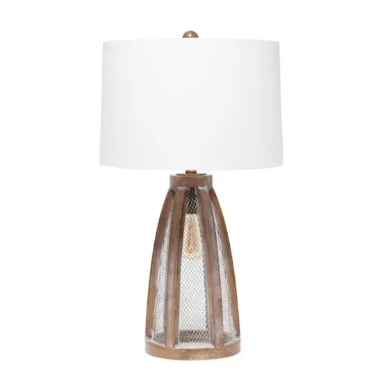 Lalia Home 29" Wooded Arch Table Lamp with White Fabric Shade Old Wood and White {1}