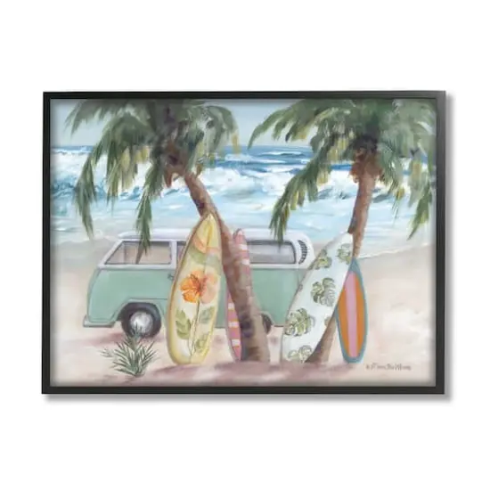 Stupell Industries Summer Waves Tropical Van Surfboards Framed Giclee Art Black {1}