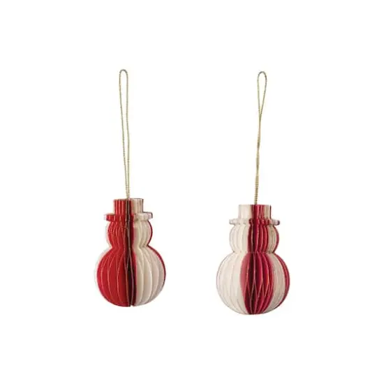 Hello Honey&reg; 2 Pack 3.5" Red & Cream Paper Folding Honeycomb Snowman Ornaments with Gold Glitter Edge {1}