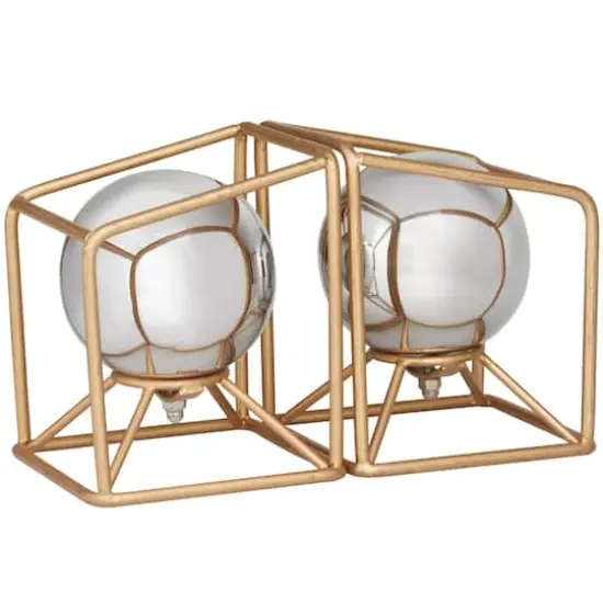 6" Silver Stainless Steel Orb Geometric Bookends with Gold Base Set {3}