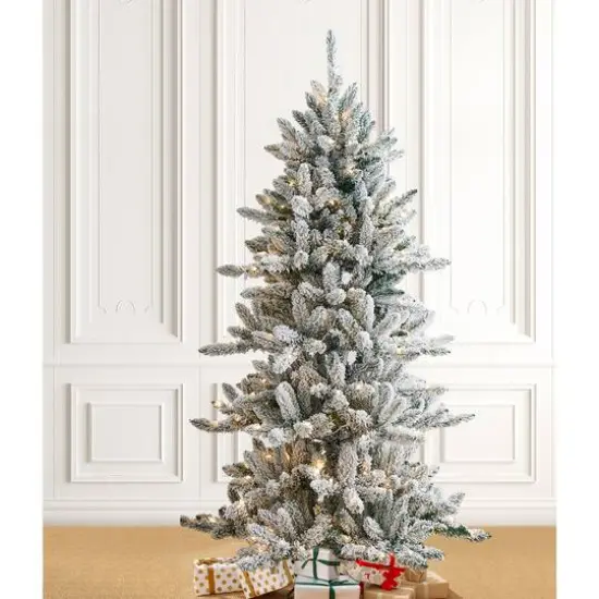 6ft. Pre-Lit Flocked Fir Artificial Christmas Tree, Warm White LED Lights {3}
